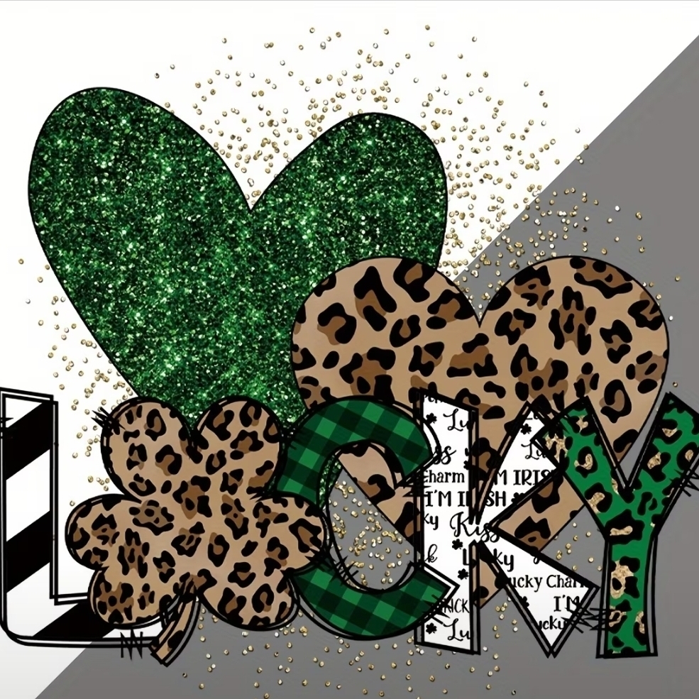 Green And Leopard Print Lucky Graphic Tee For Men Or Women
